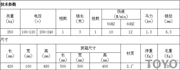 DU-825型迷你鏈式電動葫蘆的技術參數(shù)